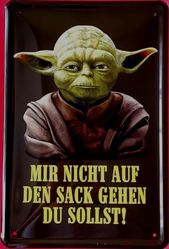 DekoDrom® Blechschild 20x30 cm Meister YODA Mir nicht auf den Sack gehen du sollst - lustiger Spruch Fitness Studio Bar Wand Deko Sammler Geschenk