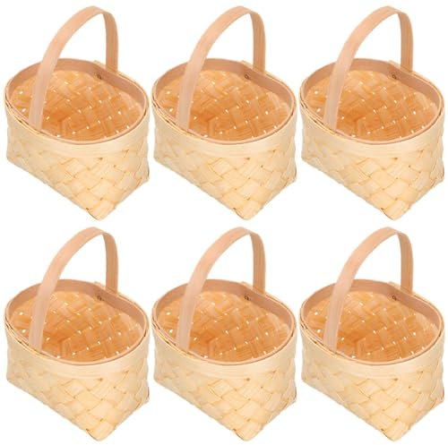 Zerodeko Cesta de flores para niña, cesta de madera tejida a mano con asa, cesta de almacenamiento para picnic, boda, fiesta de Pascua, decoración, 6 unidades