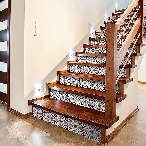 Neukids Schwarz-weißes passendes Muster Treppenaufkleber 14Pcs 100x18cm, Mosaik vinyl treppenstufen, Selbstklebend treppenverkleidung treppenfolie, Küche Bad Fliesenaufkleber, treppenstufen verkleiden