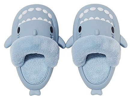 Dihope Pantofole Squalo Invernali Donna Uomo con Fodera Rimovibile Pantofole in Pile Calde Comode Ciabatte Invernali da Casa Pelose Antiscivolo Leggere, Fodera Rimovibile Blu, 38/39 EU