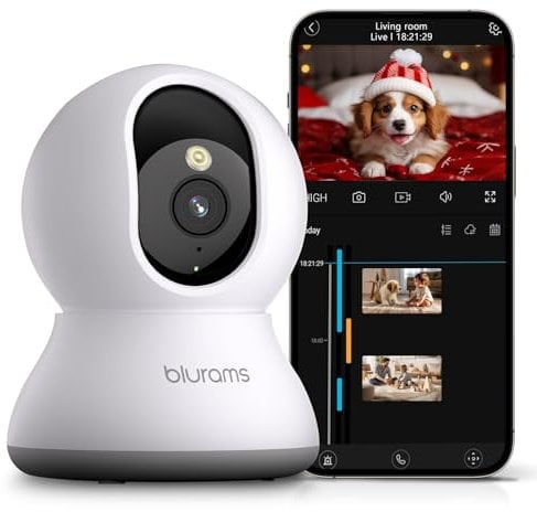 blurams Überwachungskamera Innen, 2K WLAN Kamera Innen, 360° Haustierkamera mit App, AI Bewegungserkennung, Zwei-Wege-Gespräch, vollfarbige Nachtsicht (2,4 GHz)