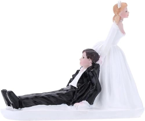 Resin Bride & Groom Wedding Cake Topper, Funny Artificial Bride and Groom Figures, Anniversary Party Cake Topper