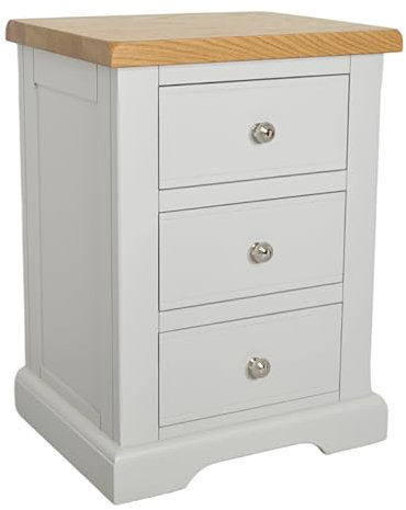 GROFurniture Large Bedside Nightstand Real Wood Oak Top 3 Drawers, Sofa Side End Table for Living Room and Bedroom W48x D40x H67cm (Grey)
