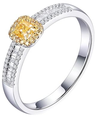 Eheringe mit Gravur für Paare, Damen Ringe Diamanten 18 Karat Weißgold Lab Diamant 0.2Ct Hellgelb Quadratschliff Vvs mit Diamant Weiß Größe 54 (17.2)