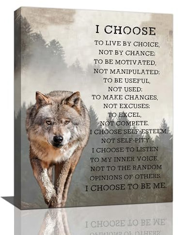 Inspirierende Wolf-Wandkunst Nebel Wald Berg Gemälde Wolf Bilder Wanddekoration Motivierende Zitate Leinwand I Choose Prints Modern Gerahmte Heimdekoration für Schlafzimmer Badezimmer Büro 30,5 x 40,6