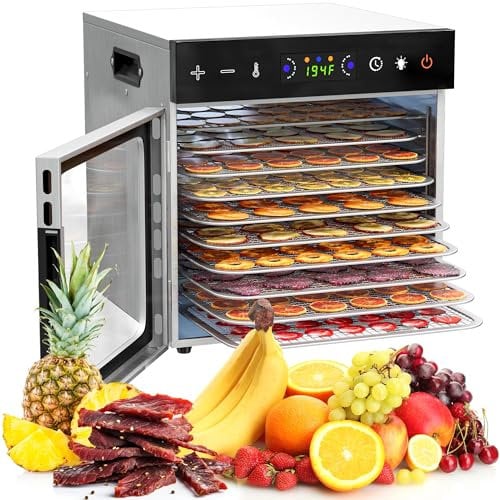 VALONDINO - Set of 10 Stainless Steel Tray, Temperature Control and Digital Timer, 600W Fruit Dehydrator, Food Dehydrator for Ceca, Treats