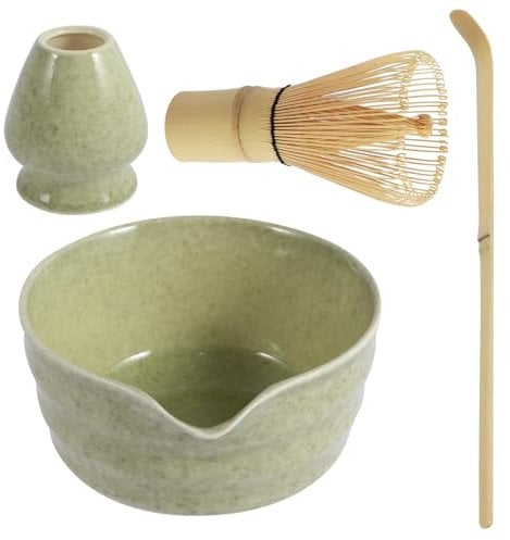 4Pcs Matcha Whisk Set, Matcha Tea Set with Whisk and Bowl, Matcha Spoon, Whisk Holder, 500ml Ceramic Bowl with Pouring Spout, Elegant Japanese Matcha Tea Kit for Tea Lovers