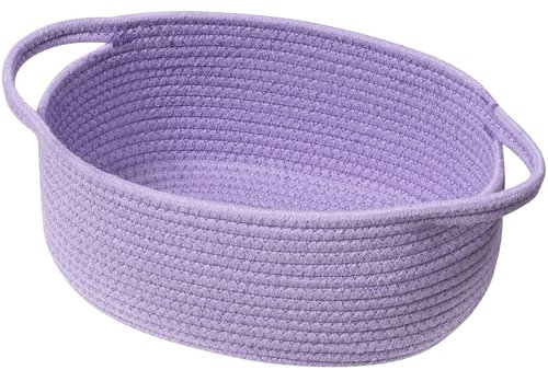 UBBCARE Kleiner gewebter Korb für Geschenke, Baumwollseil Aufbewahrungskorb für Regal, Geschenkkörbe leer mit Griff, Hundespielzeugkorb zum Organisieren, lila Babykorb für Kinderzimmer (30,5 x 20,3 x