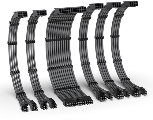 EZDIY-FAB Kit di Estensione del Cavo PSU,Estensione del di Alimentazione 16AWG-1x24Pin/2x4+4 EPS/3x6+2 PCI-E,Cavo con Manicotto per PC Personalizzato 300MM con Pettini-Carbonio