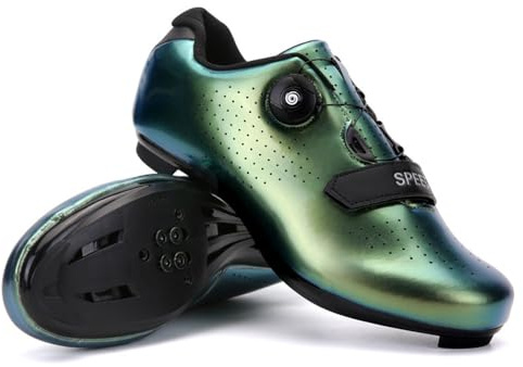 Treer Unisex Adult Cycling Shoes, Road & Mountain Bikes, SPD Cleats Pre-installed, Aurora Green, Size 6 UK