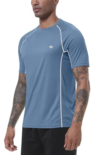 MoFiz Rashguard Anti-UV Homme Manches Courts T Shirt Séchage Rapide Surf UPF 50+ pour Natation Surf Plongée Plage Bleu Grisâtre EU 4XL