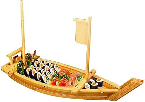 Sushi-Serviertablett aus Holz, japanische Sushi-Sashimi-Teller, Bootsform, Lachs, Meeresfrüchte, große Servierplatte für Trockeneis, Restaurant oder Zuhause, Teller (Größe: 80 cm)