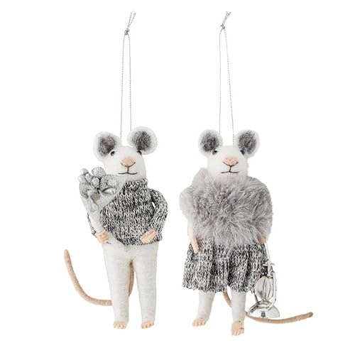 Bloomingville PEO Ornament, Wolle, Grey, L9xH12xW6,5 cm, Set of 2