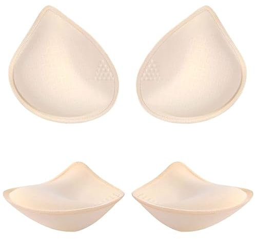 JYTDBCS 2 Pairs 4 Pieces Bra Pads Bust Up Round Sports Bra, Natural Fit, Bra Cami, Replacement, Wireless, Padded Cup Removal, Bra Insert Cup, Pad Cup Removal, Edge Lock, Prevents Shape Out Beige