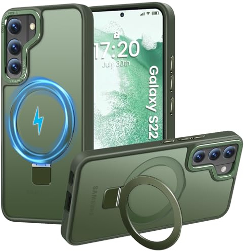 HuwaiH für Samsung Galaxy S22 Hülle mit Magnet Ständer, Dunkel Grün | Militärnorm Sturzschutz, Kratzfeste Anti-Fingerabdruck Schutzhülle, für Samsung S22 hülle 6,1