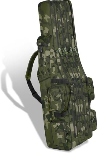 normani XXL Angelrutentasche Rutentasche mit 4 Rutenfächern für 8 Ruten - Angeltasche Kescher und Rutenhalter - Ruttenfutteral -125cm -150cm -160cm -170cm -190cm Farbe Woodland-CZ-Camo Größe 1,50 m