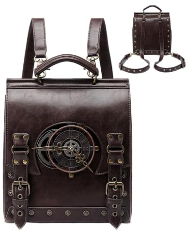 Rucksäcke aus Leder für Damen - Vintage-Rucksäcke aus Leder, Steampunk Rucksack Vintage Laptoptasche,Retro-Mittelalter-Rucksack, PU-Leder-Steampunk-Tasche für Reisen, Camping, Schule, Arbeit