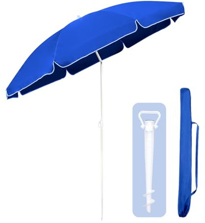 Sekey 180cm GRS-zertifizierter Sonnenschirm mit Bodenstachel für Garten, Terrasse & Strand | Höhenverstellbar & Neigbar mit UPF50+ | Wasserdichtes Recycling-Polyester | Windstabil mit 8 Streben