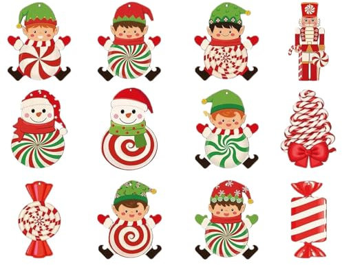 Lot de 12 décorations de Noël en bois - Casse-noisette rustique - Décorations de festival pour sapin de Noël