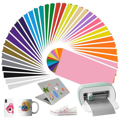 ZephyrCraft 44 Blatt Permanent Vinyl Sheets für Cricut 30,5x14 cm, 18 Farben Selbstklebende Vinylfolie mit 8 Transferfolien für Cricut Maschinen, DIY-Dekor und Sticker