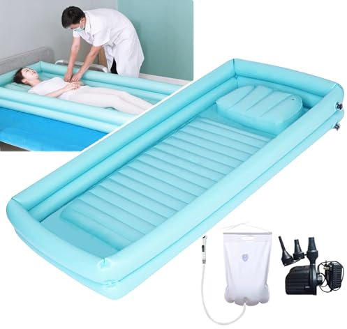 HEGGMKK Vasca da Bagno Gonfiabile, Set da Bagno con Doccia, Sacca per Acqua da 8 Litri, Doccetta, Design A Strisce/previene Le Lesioni da Scivolamento, Gonfiaggio Rapido, per Disabili, Anziani