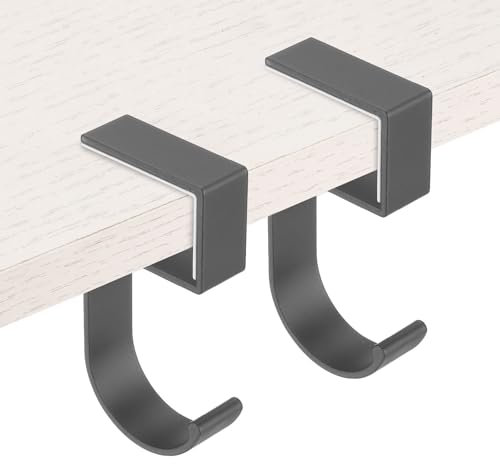 PATIKIL 2Pcs Purse Hook for Table, 5-Shaped Purse Hanger for Desk Portable Nail Free Heavy Duty Under Desk Handbag Holder Backpack Headphone Small Hook, Gray