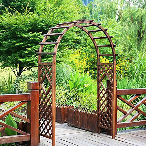Wooden Garden Arch with Gate for Easy Flower Plant Climbing Sturdy Pergola Arbor for Outdoor Lawn 1.4m/4.6ft Height