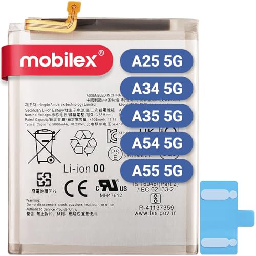MOBILEX® Interner Akku für Samsung Galaxy A25 5G / A34 5G / A35 5G / A54 5G / A55 5G (EB-BA546ABY) Ersatz | 5000 mAh - OEM | Originalkapazität