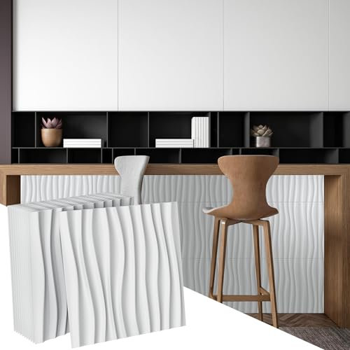 XMTECH 3D Wandpaneele 3m² Wandverkleidung Deckenpaneele Decke Deckenverkleidung Paneele Deckenplatten, Wanddeko Wandtattoos Wall Deko Panel 50x50 cm, Welle Weiß