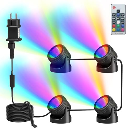 PChero Iluminación LED para estanque RGB subacuática, iluminación subacuática, luz subacuática, IP68, resistente al agua, con mando a distancia, para piscina, estanque, jardín, árbol, decoración