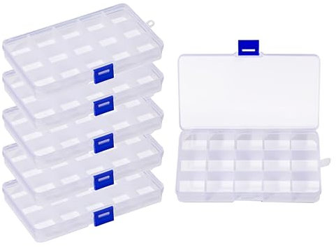 HUAZIZ 6 unidades de 15 cuadrículas, caja de almacenamiento de plástico transparente con divisores ajustables, Ajustable Caja de Almacenamiento de plástico Joyería Organizador Contenedor