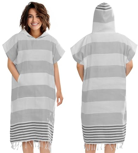 JEMIDI Badeponcho Damen Herren - Schnelltrocknender Surf Poncho - Leichtes Handtuch Kleid mit Kapuze - Strand Sauna Surfen - Umziehhilfe Handtuch Poncho Erwachsene - Surfponcho