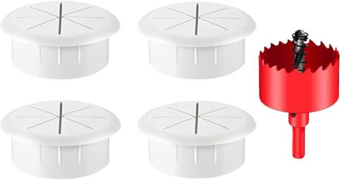 DuDuZui 4PCS 60mm Desk Grommet, Desk Cable Grommet 60mm White Flexible Desk Cable Hole Covers Organize Office and Home Table Cable, with Hole Saw