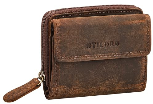 STILORD Suki Kleines Portemonnaie Damen Leder Geldbeutel - Mini Geldbörse mit Reißverschluss Retro Lederbörse mit Extra Münzfach - Echtleder Börse in edler Geschenkbox Farbe:Kreta - braun