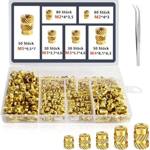 320 Stück Gewindeeinsatz M2 M3 M4 M5 Einpressmuttern Messing Gewindebuchsen Innengewinde Rändelmuttern für 3D Druck und DIY Zubehör