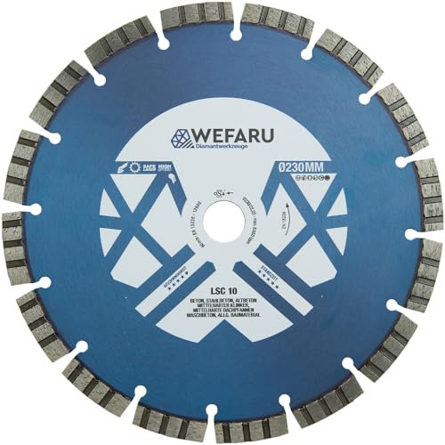 WEFARU Profi Diamanttrennscheibe 230 mm, 22,23 mm Bohrung – Lasergeschweißt für Winkelschleifer & Trennschleifer – Nass & Trocken – Ideal für Beton, Stahlbeton, Klinker & Baumaterial
