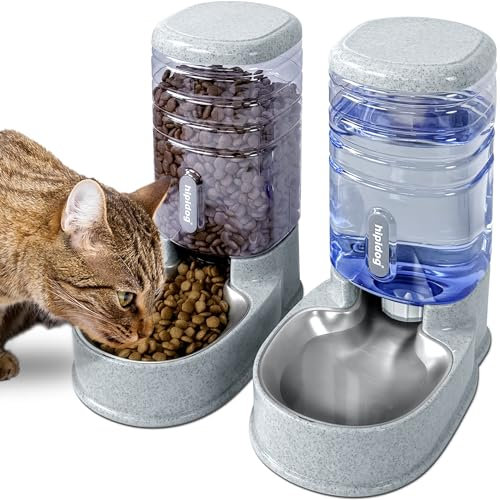 Automatischer Futterspender für kleine und mittelgroße Haustiere, 3,8 l, Reisefutterspender und Wasserspender für Hunde, Katzen, Haustiere (Gray)