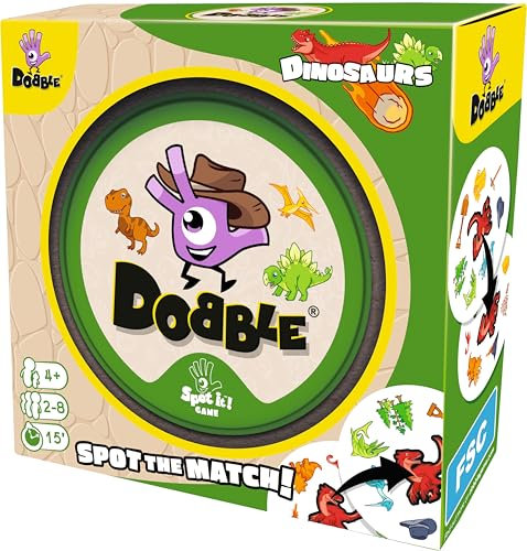 Asmodee Dobble Dinosaurier, Familien-Kartenspiel, ab 4 Jahren, für 2–8 Spieler, 15 Minuten Spieldauer