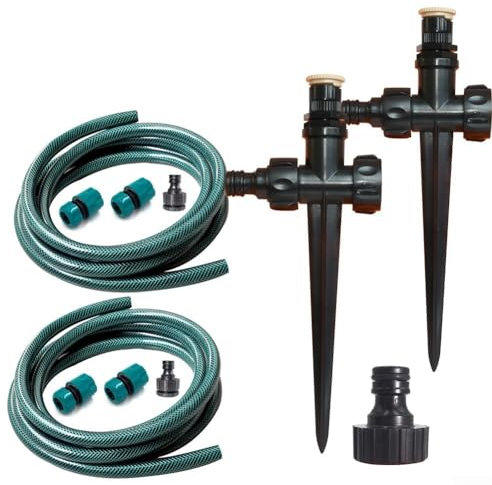 Sistema de aspersor de jardín, juego de aspersores de césped ajustable, kit de riego por encima del suelo con manguera de jardín de 10 pies para riego de plantas y macizos de flores