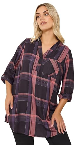 Yours Curve Navy Blue & Pink Check Overhead Shirt - Women's - Plus Size Curve