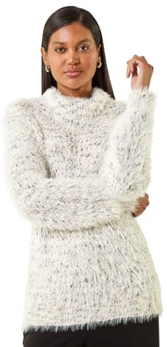 Roman Fluffy Yarn Jumper for Women UK Ladies Thick Sweater Warm Cosy Chunky Knitted Pullover Winter Furry Casual Smart Textured Everyday Cuddly Soft Knitwear