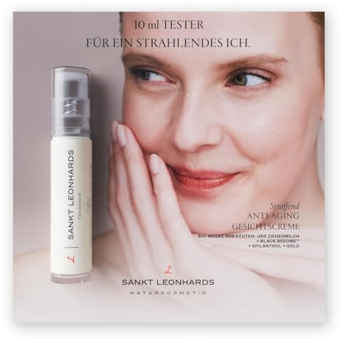 Straffende Anti-Aging Gesichtscreme - 10ml - Natürlicher Lifting-Effekt | Ein glatteres Hautbild - mit Bio-Molke, Vitamin C & E, Sheabutter, Squalan, Spilanthol aus Parakresse & Gold