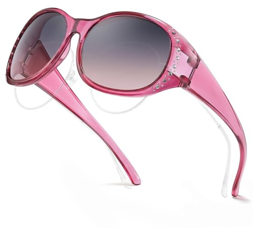 TJUTR Überzieh Sonnenbrille Damen, Polarisierte Sonnenbrille für Brillenträger UV400 Schutz, Strass überbrille Sonnenbrille über Normale Brille zum Aufstecken für Autofahren Outdoor Alltag