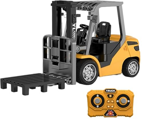 Pineeseatile Mini carrello elevatore, carrello elevatore giocattolo, telecomando a 3 velocità con luci e suoni, veicoli da costruzione RC con ricarica USB 1:64 per ragazzi ragazze bambini