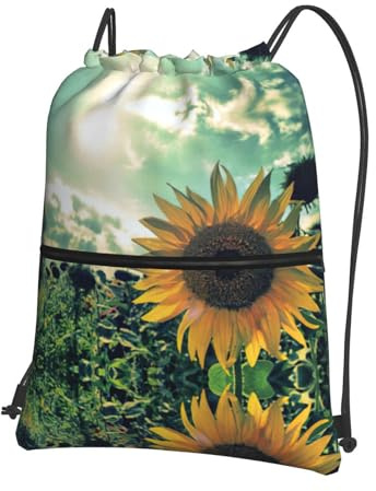 Zcmkjlg Schöner Sonnenblumen-Druck mit Kordelzug und Reißverschlusstasche, faltbarer Tagesrucksack, verstellbar für Camping, Festival, Ausflüge