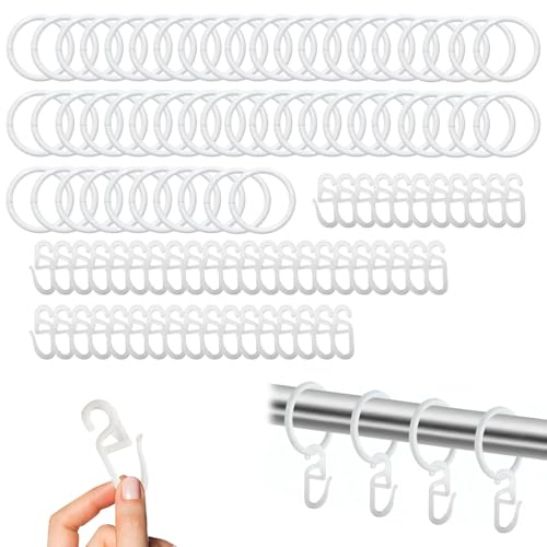 AUGTYRLV 50 Pezzi Anelli per Tende da Doccia, Anelli per Tende 30 mm Anelli appendi Tenda con Ganci in plastica Bianco per bastoni Tende Finestra Porta Doccia Doccias a Forma
