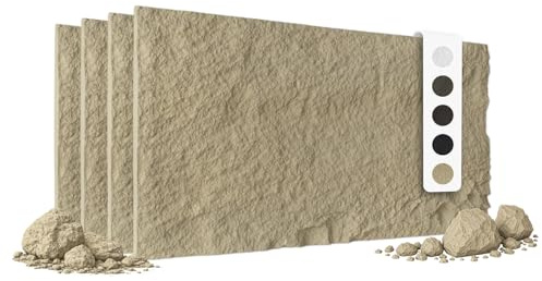 HEXIM Steinoptik Felsen Platten 4 Stück 120x60cm PU Wandverkleidung 2,92 m² 3D Paneele Bruchstein Stone Dekor Wandpaneele Wanddeko Steinplatte Felswand Wohnzimmer Innenwand (A002-15 Beige)
