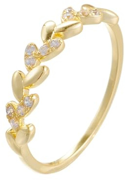 KnSam 18K Au750 Gold Partnerringe Echt, Blatt Verlobungsring mit Diamant, Hochzeitsring 18K Gold, Gr.65 (20.7)