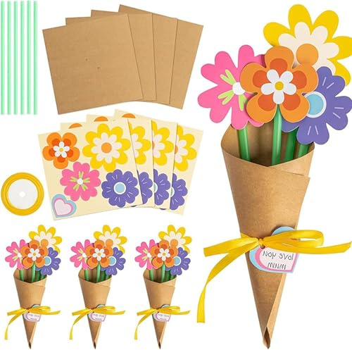 Yuelulala 12 pcs Mothers Day Crafts, Flower Bouquet Craft Kit, Make Your Own Bunch DIY Thankful Gift Set Teacher Thank You,Birthday Seasonal Gift Projects (A257-12)