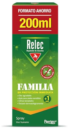 Relec Familia Spray Antimosquitos (+1 año), Repelente Mosquitos, 200 ml | Sin alcohol, olor agradable, piel sensible, eficaz contra mosquito tigre, climas templados, dermatológicamente testado